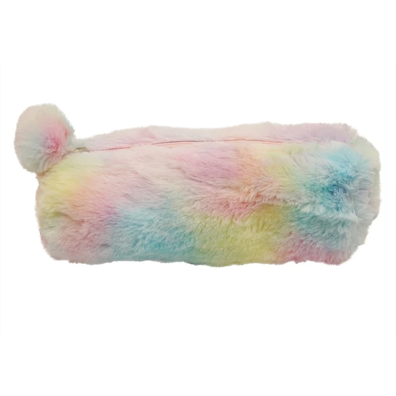 Gradient Color Zipper Capacity Plush Pencil Case